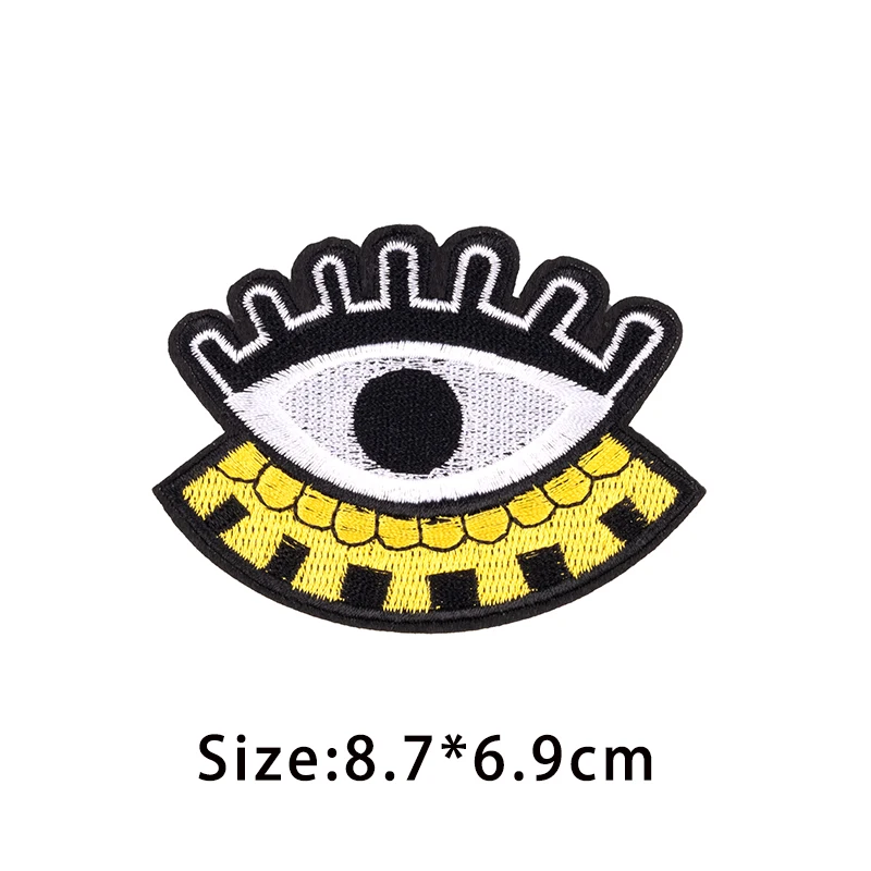 Funny Cartoon Eyeball Clothes Patch Badges Iron on Eyes Biker Patches For Clothing Stripe Embroidered Sewing Punk Appliques