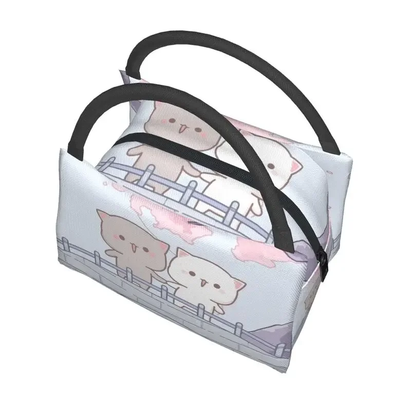 Romantic Peach And Goma Mochi Cat Thermal Insulated Lunch Bag Women Resuable Lunch Tote for Outdoor Picnic Storage Meal Food Box