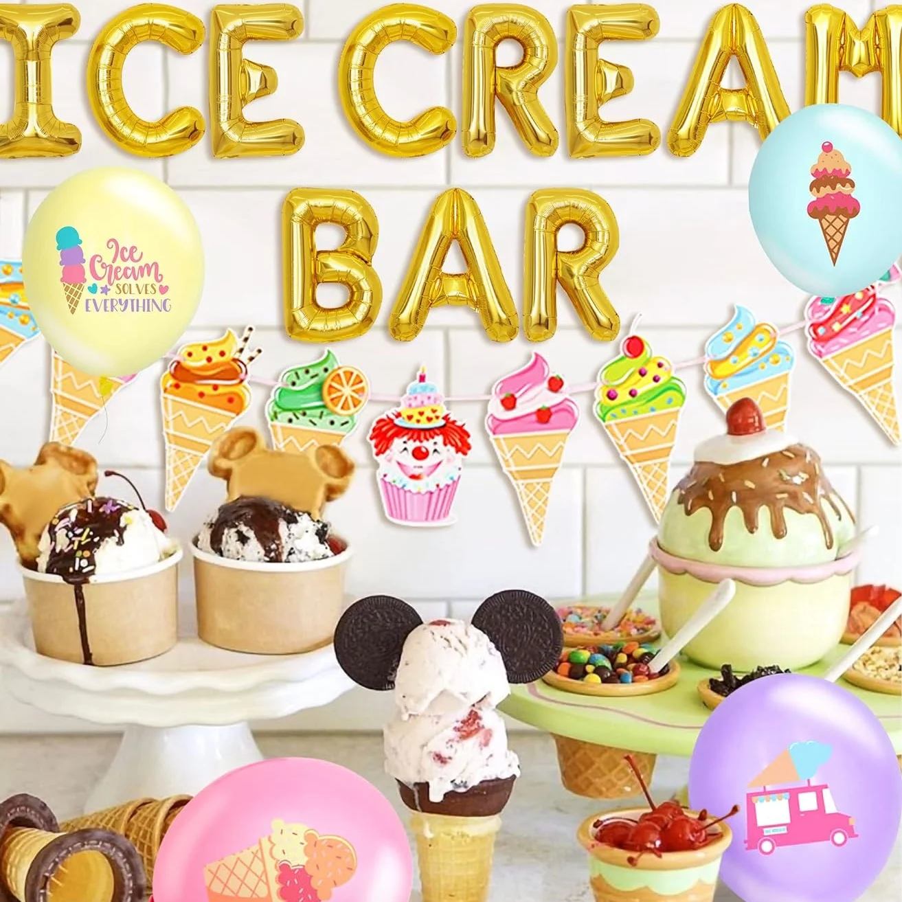 Laventy Ice Cream Bar Decoration Ice Cream Bar Supplies Ice Cream Bar Banner Sign Ice Cream Birthday Decoration