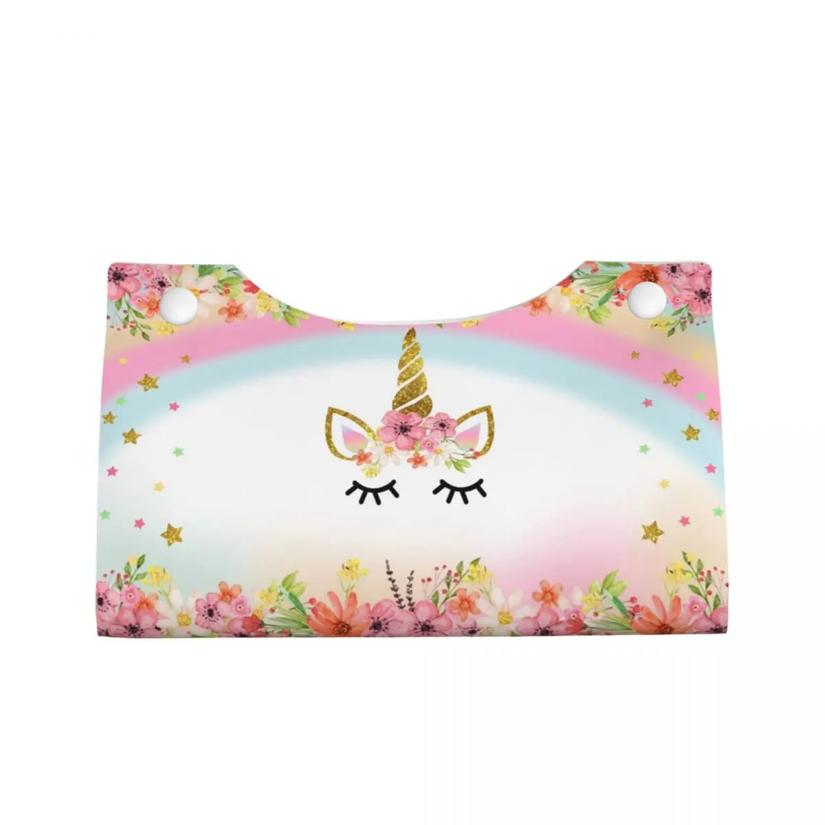 Custom Cartoon Rainbow Unicorn Tissue Box Cover PU Leather Rectangular Facial Tissues Holder for Home