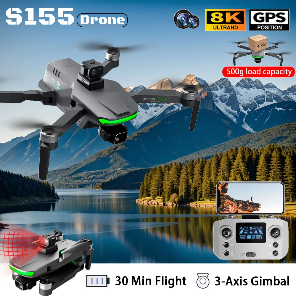 S155 dron z kamerą 5KM 3-osiowy gimbal GPS szerokokątny dron może pomieścić 0.5kg RC samolot FPV quadcopter bezszczotkowy