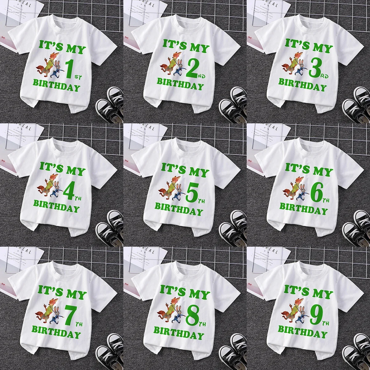 

Zootopia Children T-Shirt Birthday Number 1-9 Cartoons Kawaii Clothes Kid Girl Boy Fashion T Shirt Little Baby Cute Casual Tops