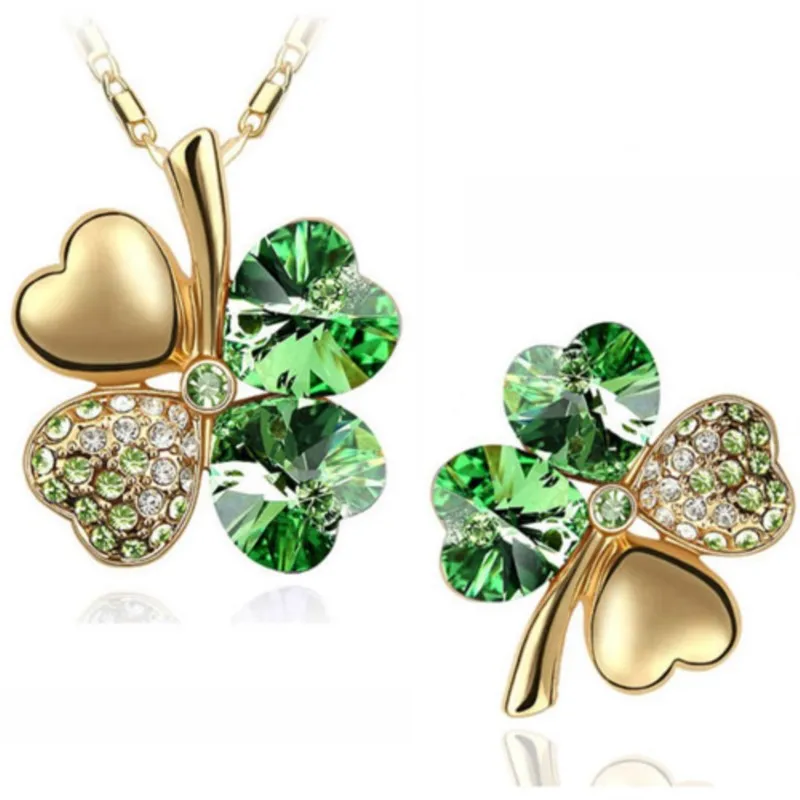 quality Crystal Clover 4 leaves charm Pendant fashion Necklace Brooch fashion jewelry sets dropshipping office lover girls gifts