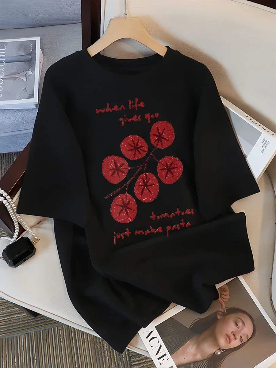 When Life Gives You Tomatoes Just Make Pasta Print Women T Shirt Fashion Casual Tee Shirts Street Short Sleeve New Top