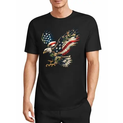 American Flag Bald Eagle Camo Patriotic Theme Black T-Shirt