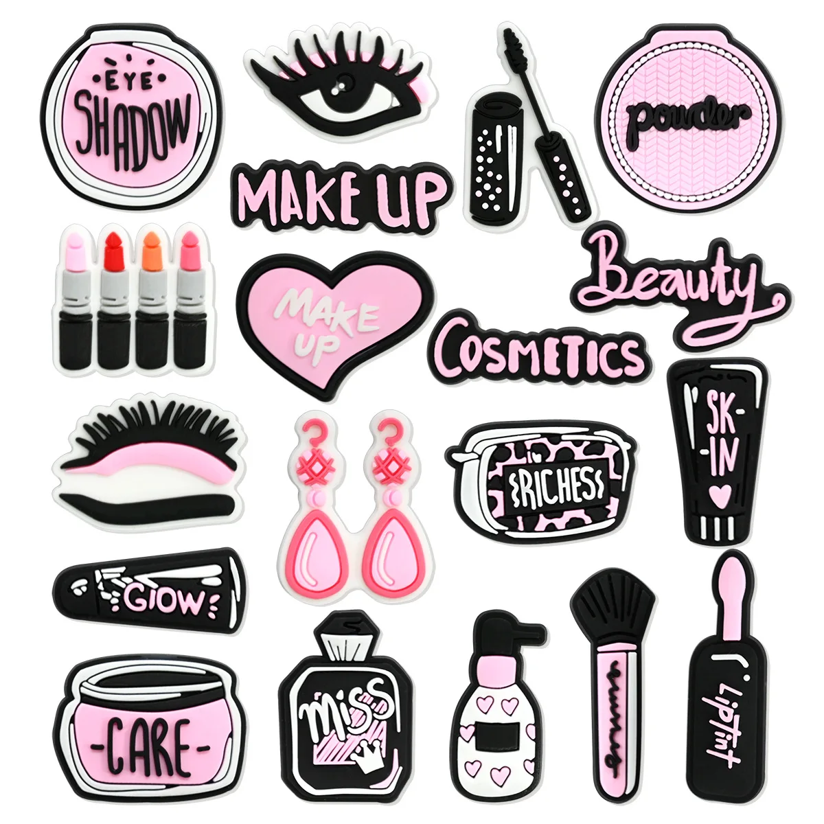 19Pcs Pink Makeup Series Shoe Charms For DIY Charms Shoe Decoration Accessories Shoe Pins Bubble Slides Sandals Great Gift