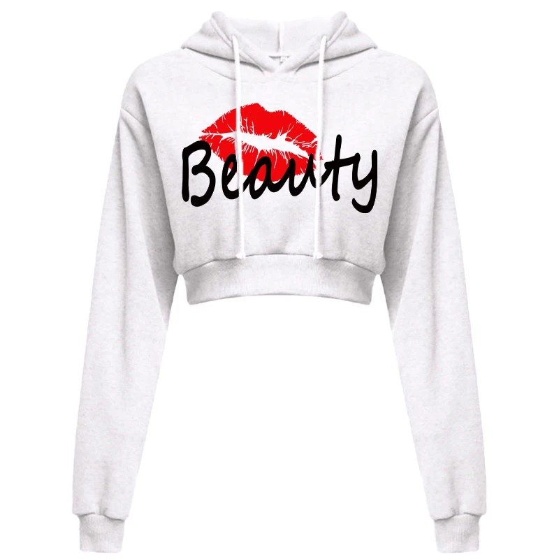 New sexy women\'s sports shirt with exposed navel hoodie top lip print hoodie fashionable and sexy with exposed navel hoodie