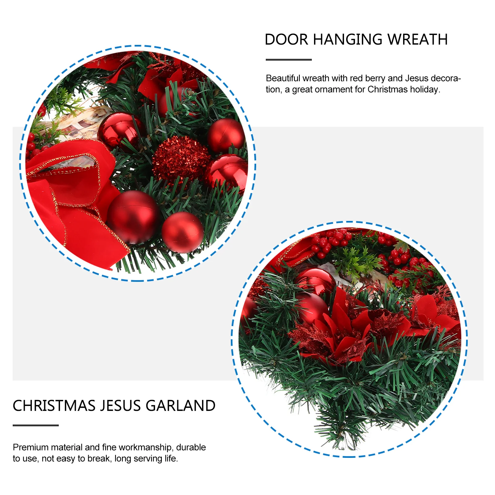 

1pc Jesus Christmas Wreath Door Hanging Ornament Red Berry Garland Festive Home Decor Xmas Party Supply Window Wreath