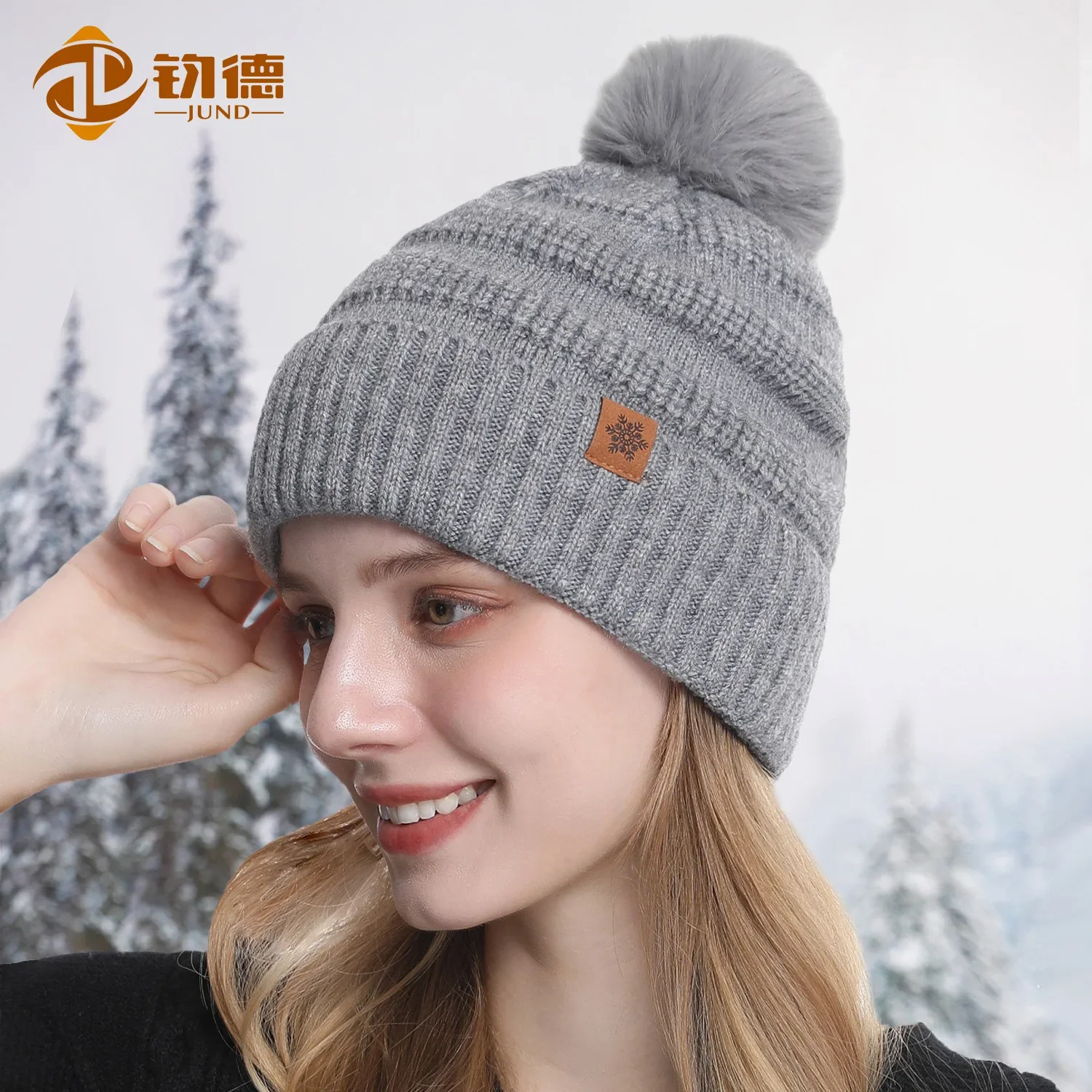 Ladies' Autumn and Winter Knitted Hats Scarves Gloves Three Piece Set Double-layer Warm Outdoor Anti Cold Yarn Pullover Hat
