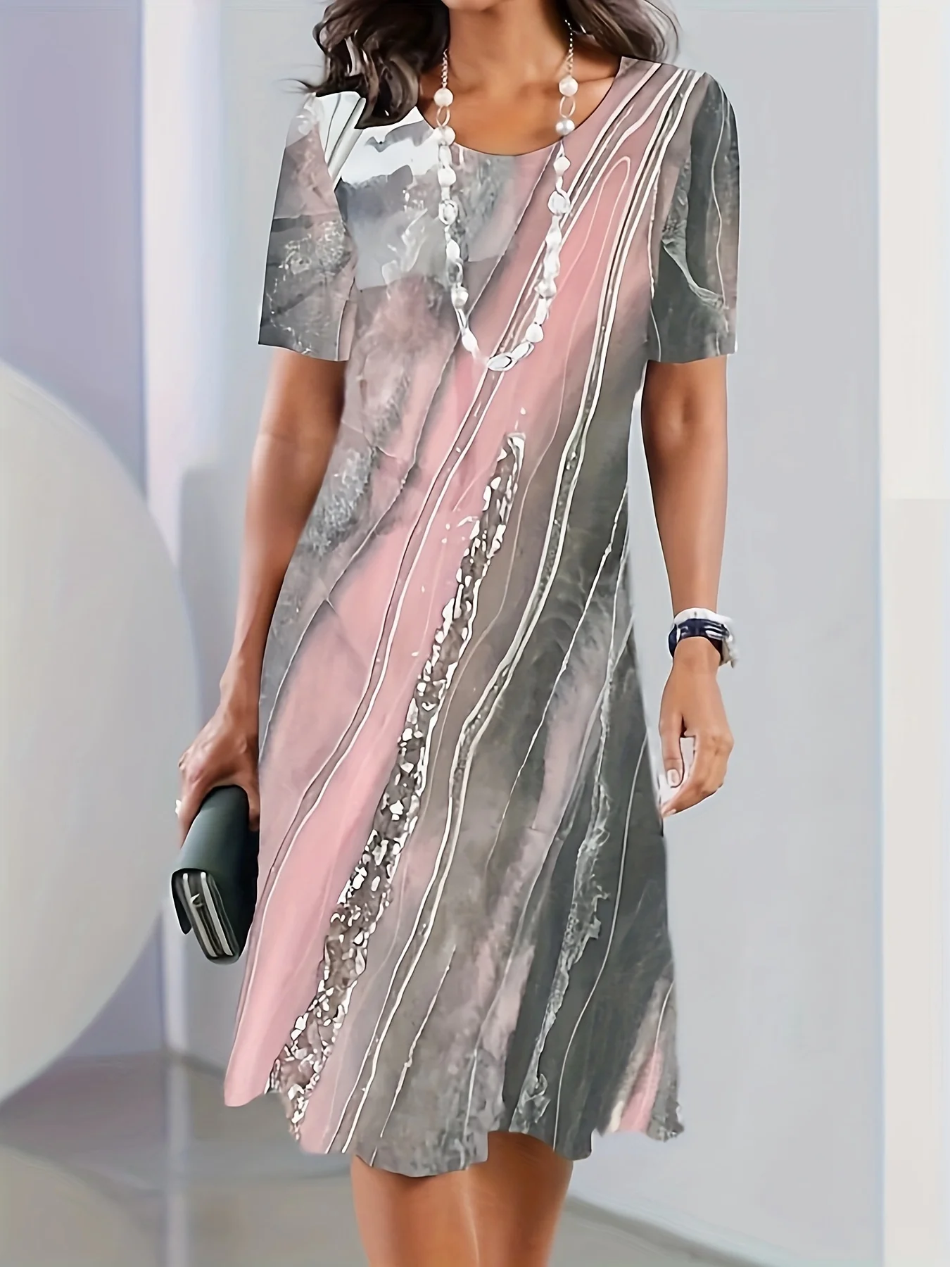 Vestido de verão feminino 3d impresso t camisa vestido manga curta casual solto beachwear roupas de férias de grandes dimensões com pescoço redondo