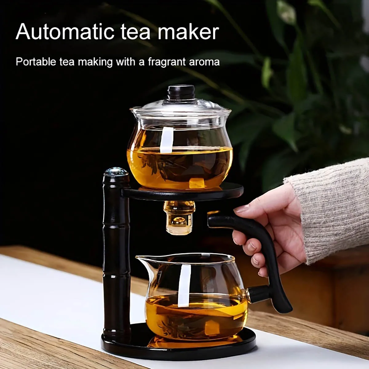 1 Set Glass Teapot Set Lazy Kungfu Automatic Drip Rotating Tea Set With Infuser Office Blooming For Home Office Tea Accessories