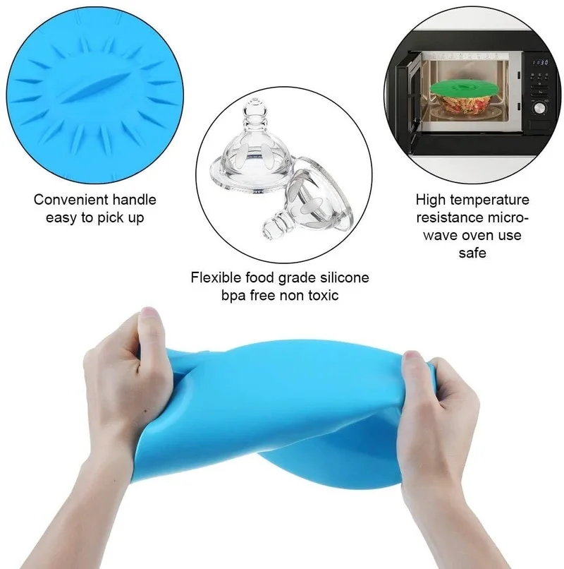 Silicone Suction Lids Cover Set Reusable Food Covers for Bowls Pan Pots Microwave Dishwasher Fridge Freezer Safe 5 Pieces Color