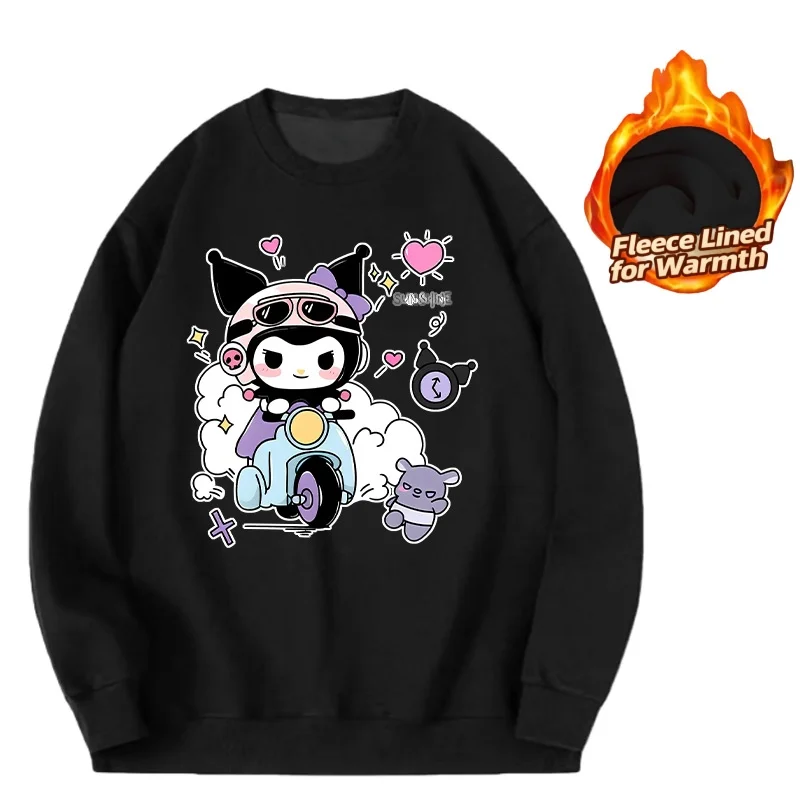 

Sanrio Series Printed Crew Neck Long-Sleeve Top, Cute and Warm Fleece-Lined Crew Neck Long-Sleeve T-Shirt, 100% Cotton