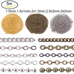 5m/Box Soldered Brass Cross/Cable/Twist Curb/Ball Chains Cable Chains Lead Free Silver for Necklace