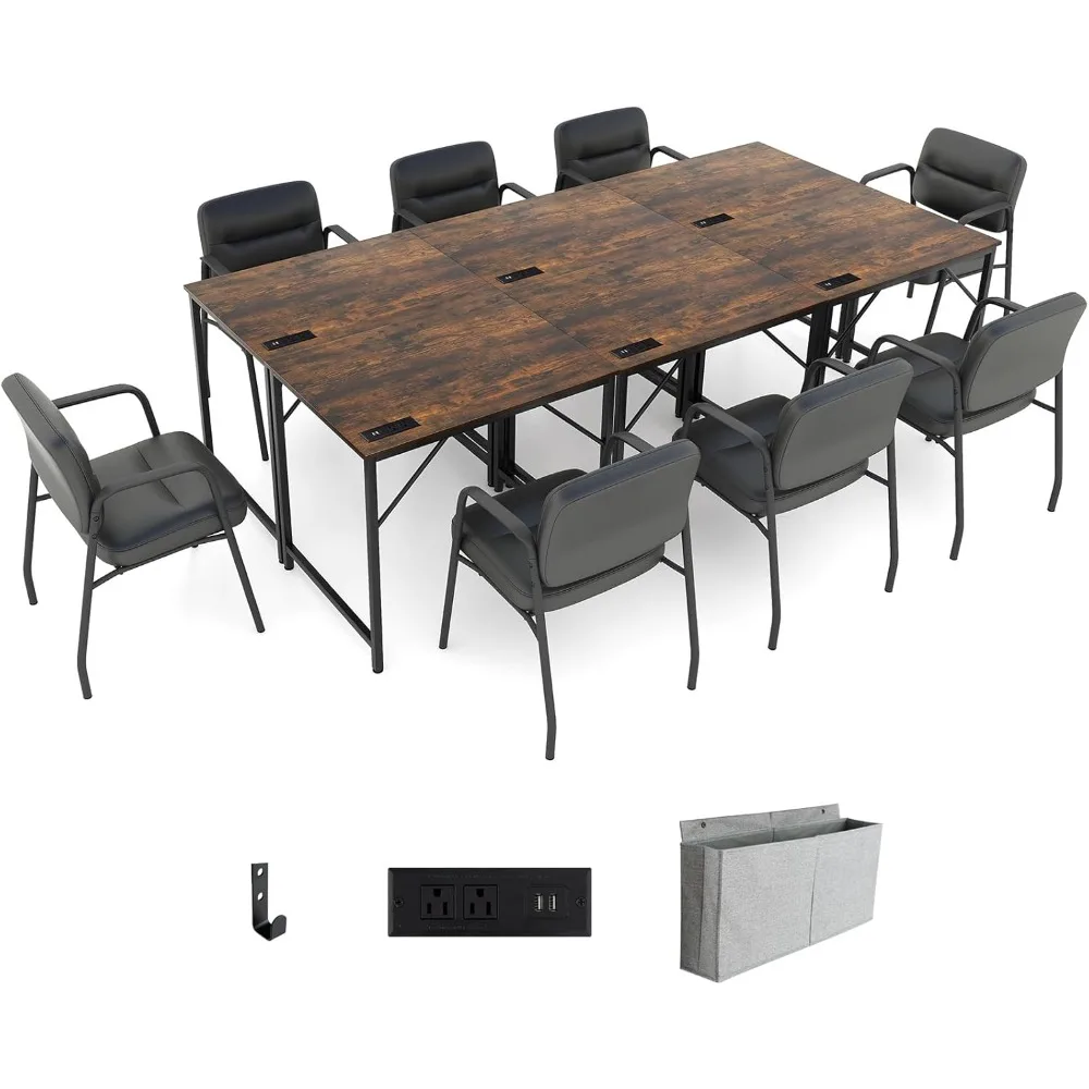 

16 FT Conference Table with Charging Station, 6 PCS 32" x 24" Rectangular Meeting Room Desk with Storage Bag & Hook,Space Saving