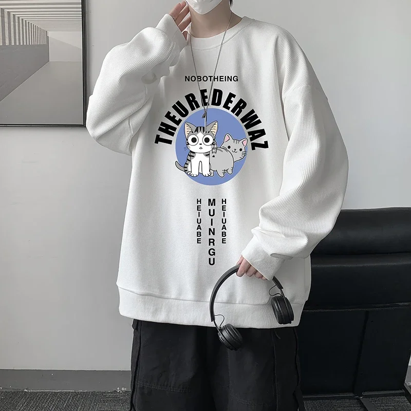 

Men's Oversized Hoodie White Funny Walf Checks Hoodies for Men Lovely Cat Print 5XL Man Casual Wear Hoody Male Sweatshirt