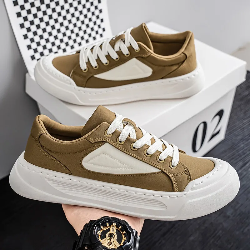 Men's Breathable Canvas Platform Sneakers 2026 New Low-top Casual Daily Streetwear Korean Style Youth Footwear
