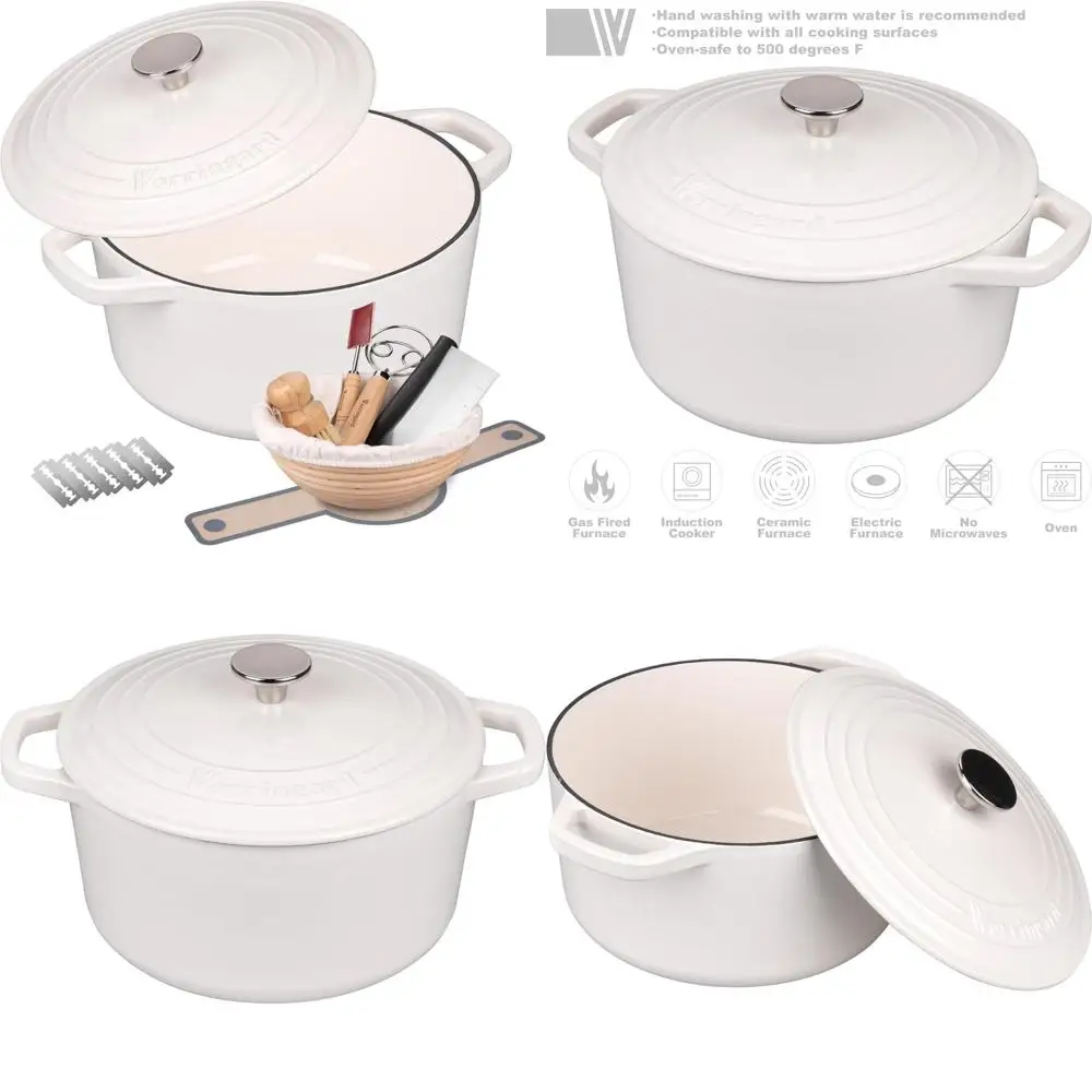 

Голландская духовка для выпечки хлеба с крышкой, эмалированный чугун, идеально подходит для круглого набора принадлежностей для хлеба и выпечки на закваске, 4,5 литра