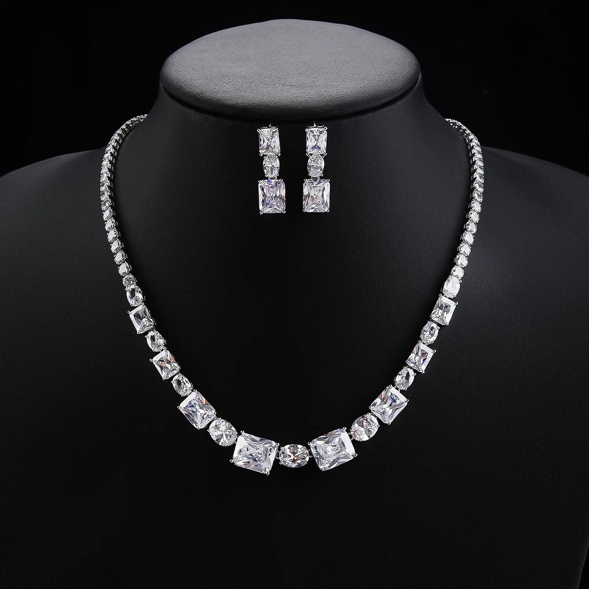 Luxury Crystal Necklace Earring 2Piece Jewelry Sets Women Wedding Cubic Zircon CZ Bridal Jewelry Accessories CN11144