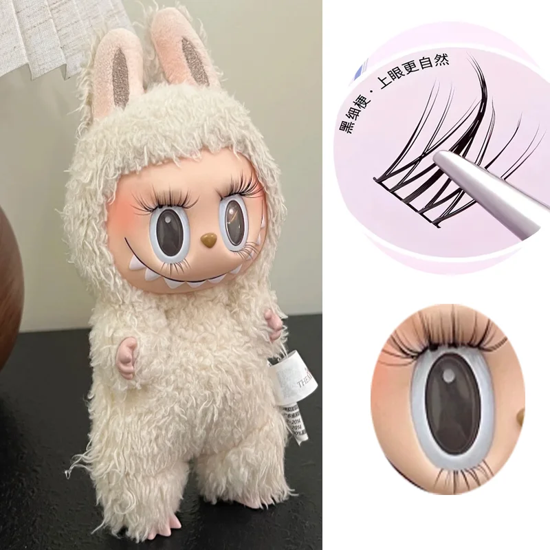 Accesorio de pestañas Labubu, imita pestañas postizas reales para decoración de cara de muñeca, mejora de detalles de maquillaje de ojos de mini muñeca