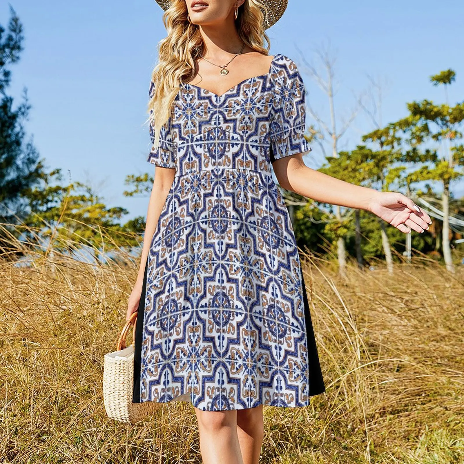 Portuguese tiles Short-Sleeved Dress Long dresses Women's long dress