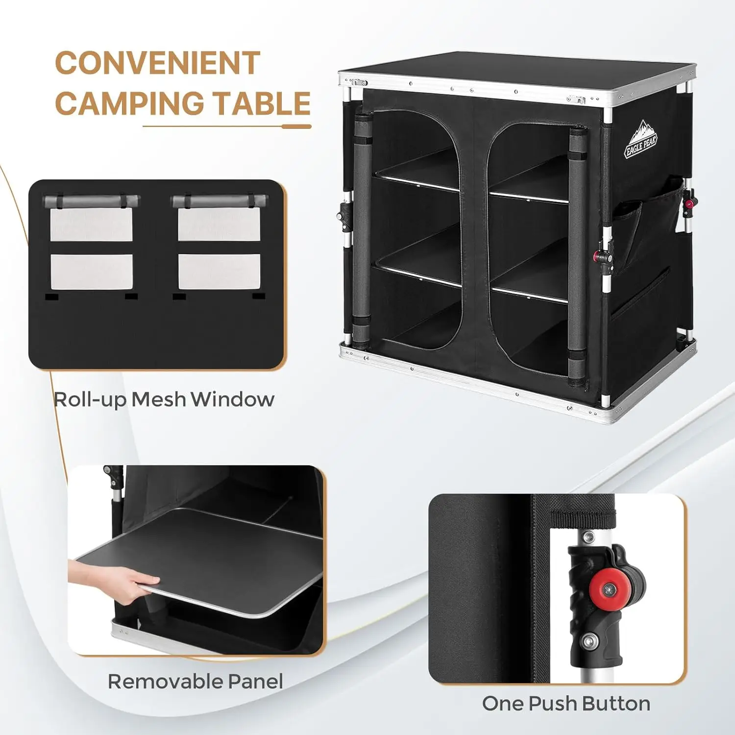 PEAK Double Folding Camping Table with Storage Organizer and Side Pockets, Portable Outdoor Portable Camping Table for BBQ, Picn