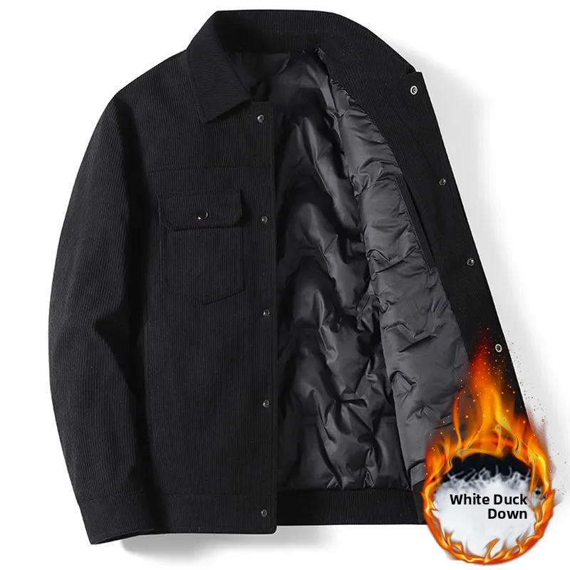 

Мужская утепленная стеганая куртка из вельвета с пуховым наполнителем, зимняя, модная, в городском стиле, с карманами, воротником-стойкой, теплая верхняя одежда