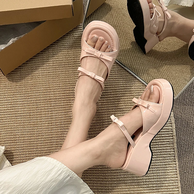 صنادل النساء الصيف المفتوحة تو النساء النعال منصة الموضة أسافين كعب أحذية فستان الشاطئ الصنادل الإناث Sandalias De Mujer