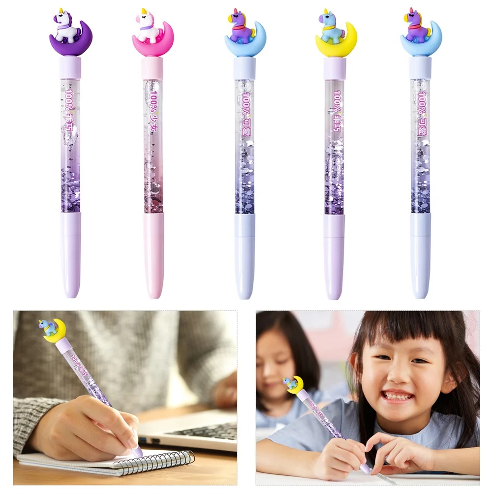 

5 Pcs Black Marker Pen Gel Pens Multi-function Kawaii Writing Cute Cartoon Animal Plastic Student Stationery