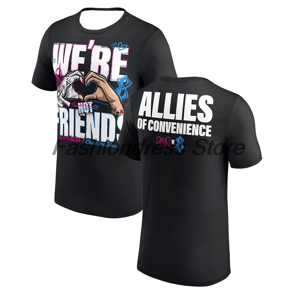 T-shirt noir pour hommes et femmes, Alexa Bliss et Charlotte Flair, Allies of Convenience, col ras du cou, manches courtes, Streetwear