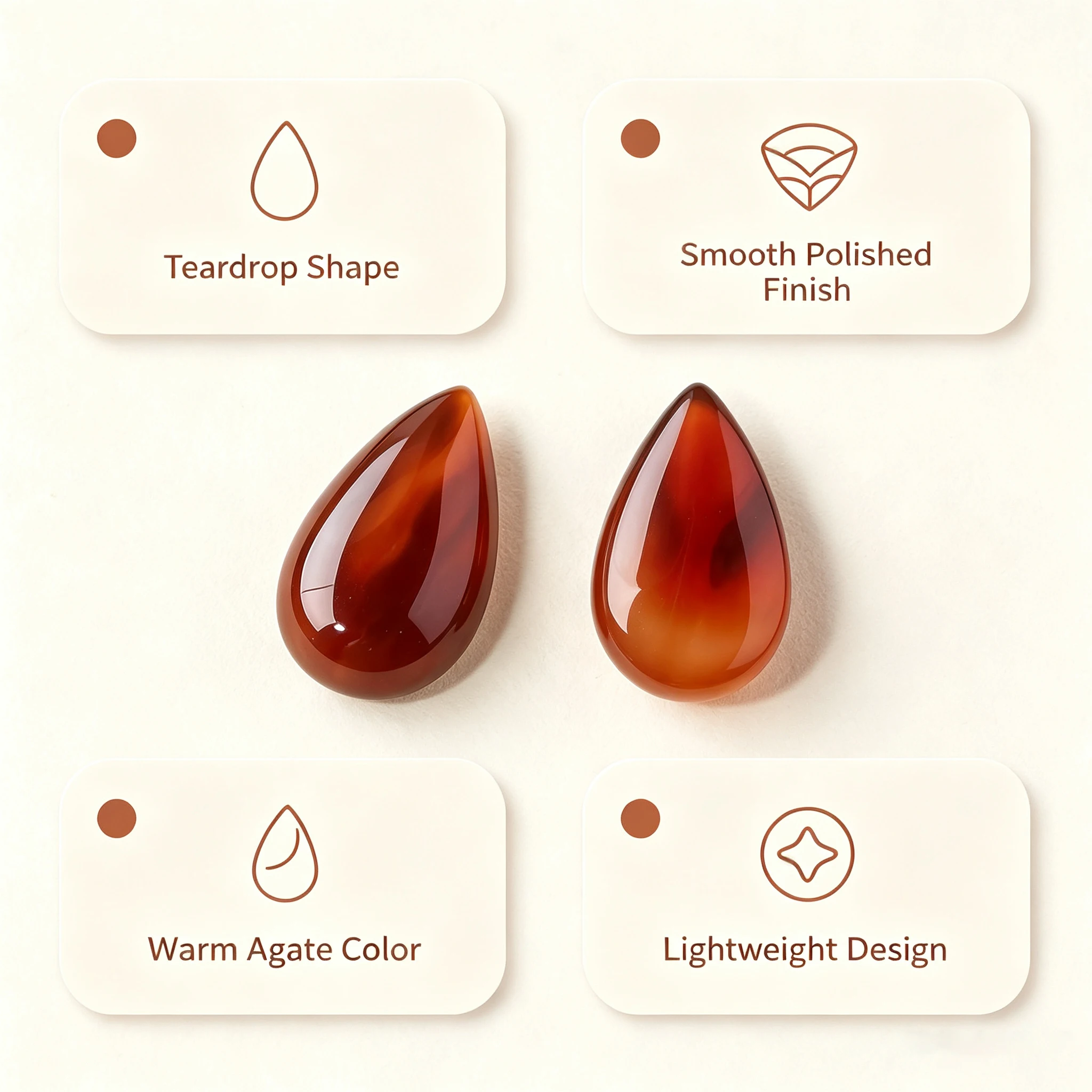 5pcs Natural Red Agate Teardrop Pendants, Loose Gemstone Beads for DIY Jewelry Making, Fashion Crystal Accessories