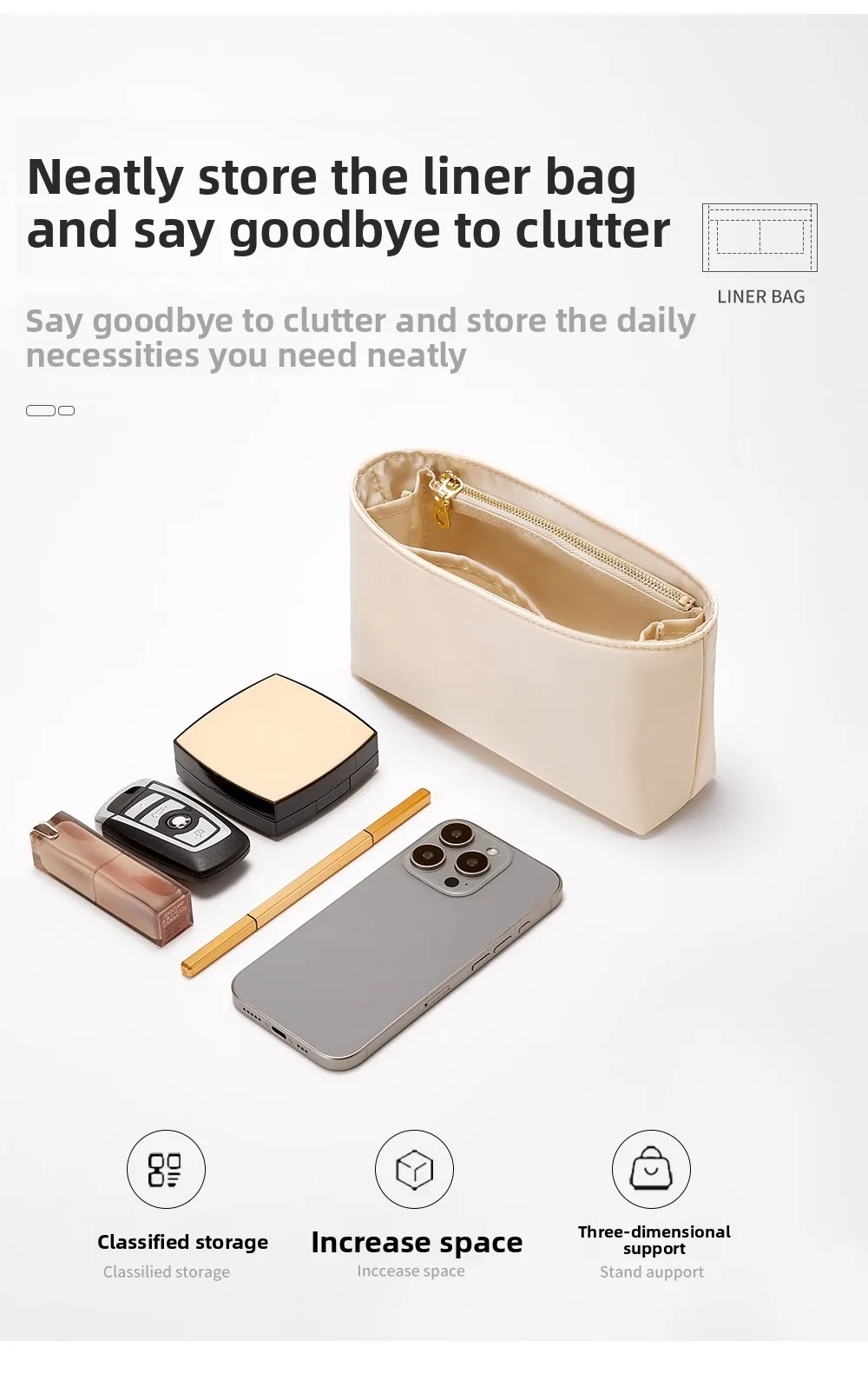 Bag Organizer Insert For Mini Herbag Inner Bag Nylon Lining Reconstruction Storage Bag Support Bag Insert Bag Accessories