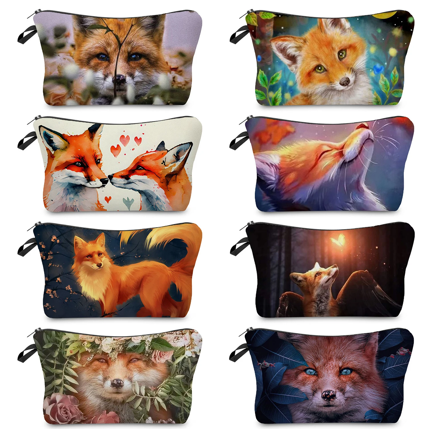 Borsa da toilette per cosmetici custodia Casual Cute Fox Print borse per il trucco Animal Cartoon Painting Organizer Portable Outdoor Beach Women