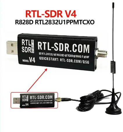 RTL-SDR Blog V4 R828D RTL2832U 1PPM TCXO HF Biased Tee SMA Software Defined Radio with Dipole Antenna Kit