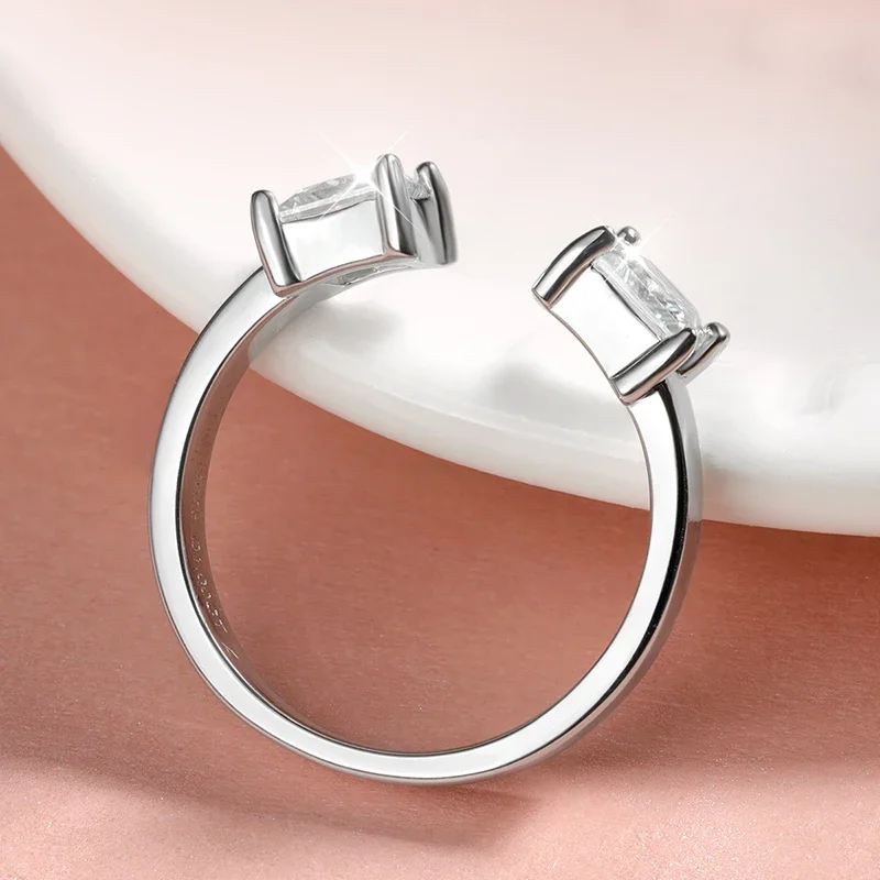 Smyoue 1CTTW 4,5mm anillos de moissanita certificados GRA de corte princesa para mujer ajustable 100% Plata de Ley 925 banda para fiesta de boda