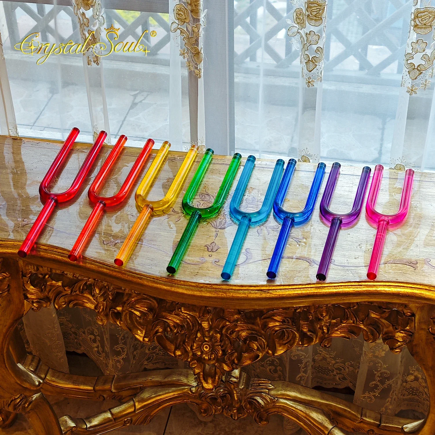 Color Crystal Tuning Fork Set of 8 Pieces Customizable 10mm 12mm 16mm 20mm with case cuencos tibetanos cuencos tibetanos 7 metales envío gratis glass bowl cuencos cuarzo cuencos de cuarzo tibetan singing bowl