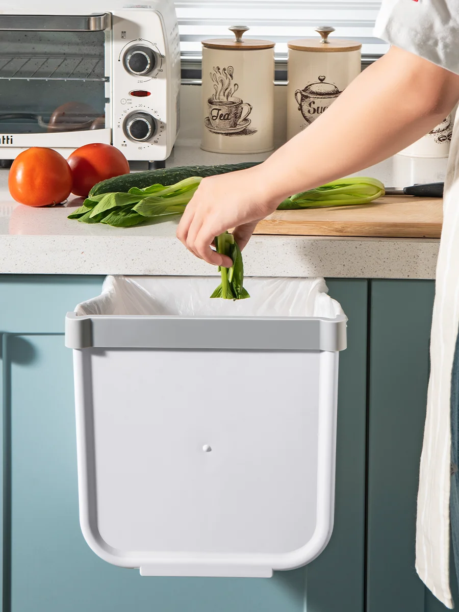 

Avoid Bending Kitchen Trash Can Household Foldable Wall-Mounted Small Dust Basket Simple Cabinet Door Dedicated