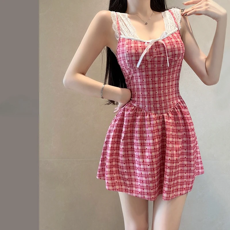 sexy red plaid heart print swimsuits one piece white lace bodysuits mini dress culottes bikinis padded swimwear beach outfits