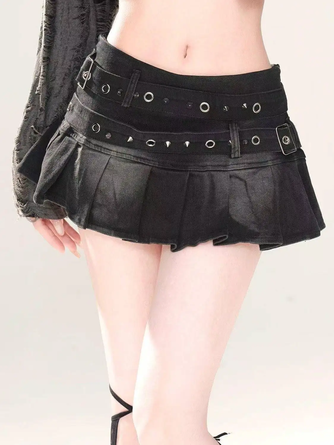 Minifalda Gótica Negra para Mujer, Estilo Y2K, Moda Coreana, Estética Urbana, Elegante, Retro, Minifalda Vaquera en Línea A, Conjuntos 2026