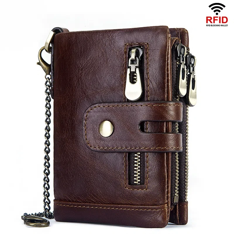 

Simple top layer cowhide card holder trifold wallet RFID men's short leather wallet