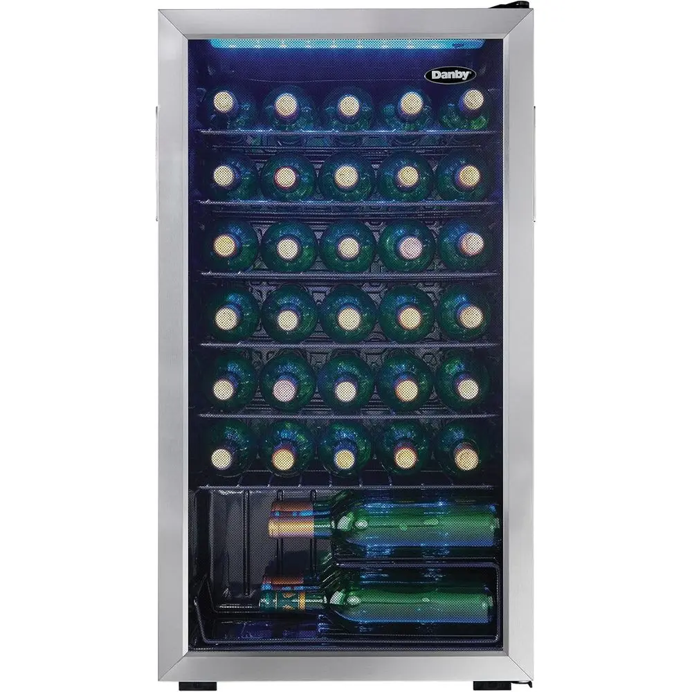 

36-Bottle Single-Zone Black/Grey Wine Cooler with Glass Door, Chiller or Kitchen Use