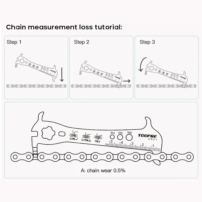 TOOPRE 6 in 1 Bike Chain Checker for MTB road bike 8 9 10 11 12 Speed Bicycle Chain Checker Gauge Tool presta valve tool