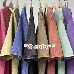 Hirsionsan Acid Wash Washed T Shirt Women Vintage T-shirts Streetwear soft Mineral  Tee Shirts Girl Loose Luxury Brand Tops