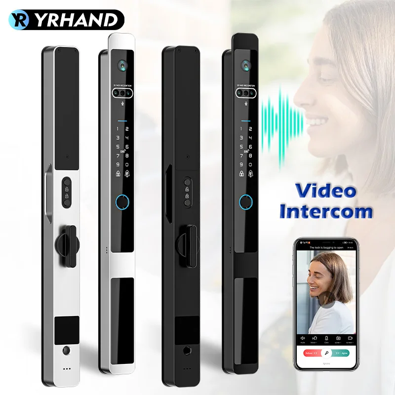 YRHAND Real time intercom Tuya WiFi Smart Door Lock Electronic Lock 3D Face Unlock Key Fingerprint Unlock Sliding Door Lock