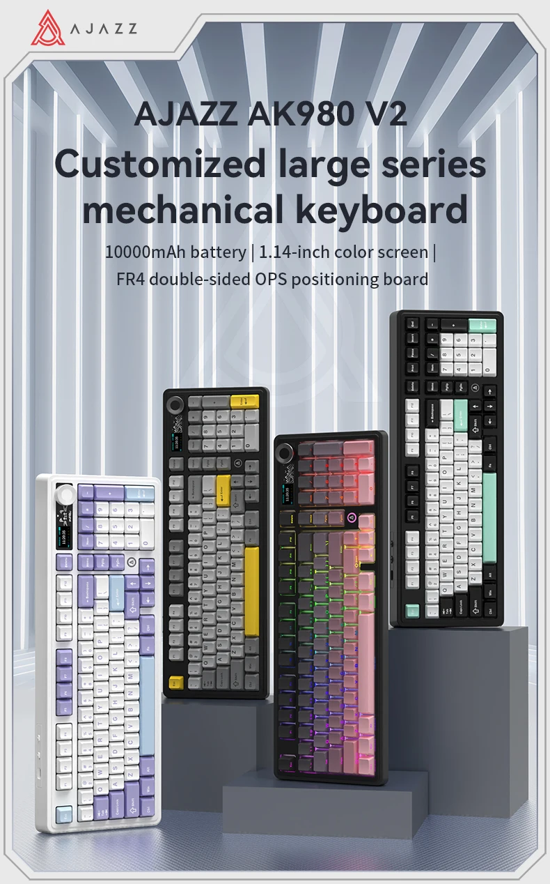 Ajazz AK980 V2 Gaming Mechanische Tastatur Geschenk-Switch Vollgröße RGB-Tastenkappen Montage Drei Modi – Detail 1