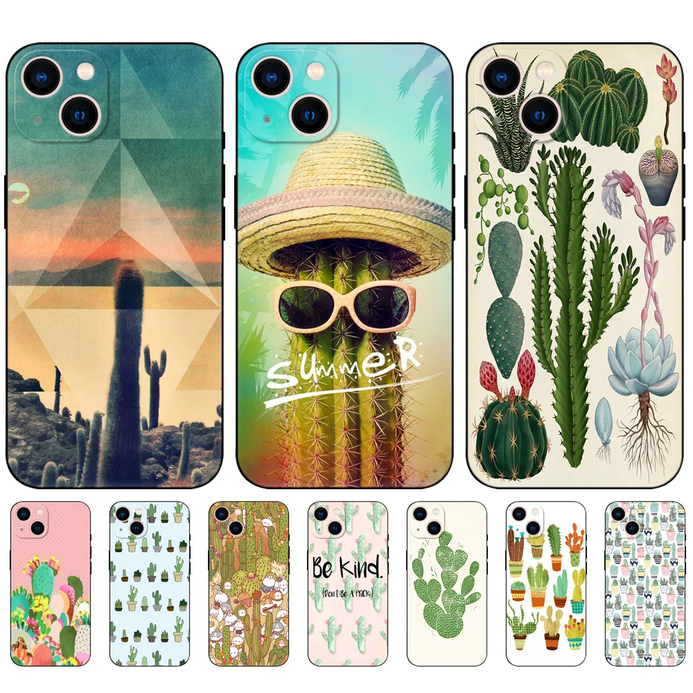 Funda de teléfono con patrón de dibujos animados, cubierta de teléfono con planta de Cactus de verano, barata, adecuada para iPhone 14, 13, 12, 11 Pro MAX MINI