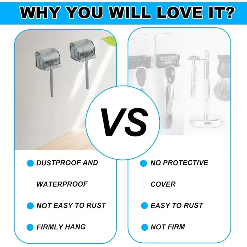 Waterproof and Dustproof Glue Razor Holder Wall-Mounted Bathroom Shower Hook Rack Gillette Razor Holder