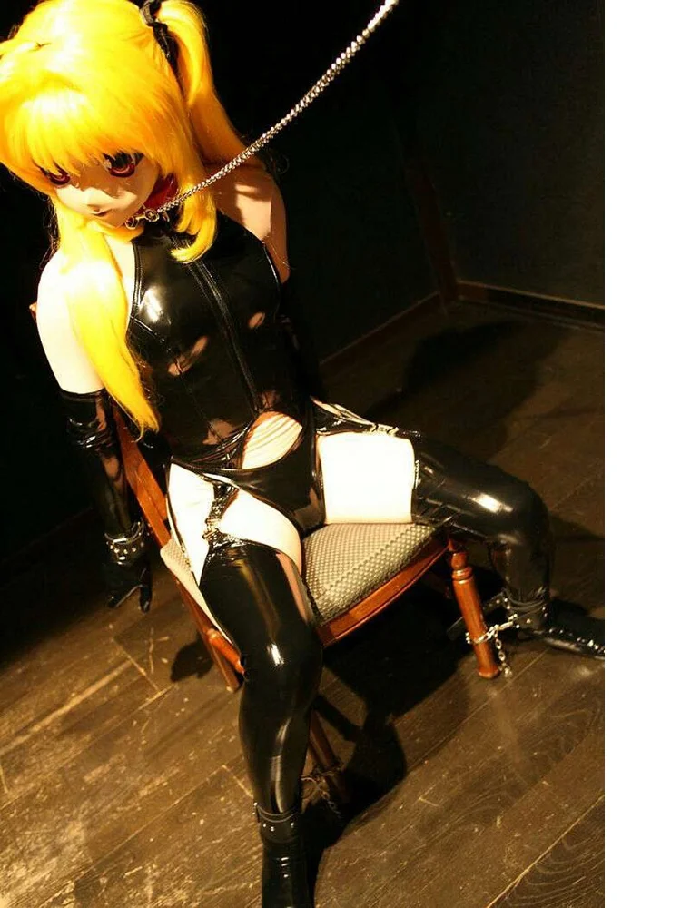 Wet Look PVC Cosplay Outfit Shiny PU Leather Crotchless Bodysuit Tights Hot Sexy Body Garter Belt Stockings Gloves Briefs Shorts