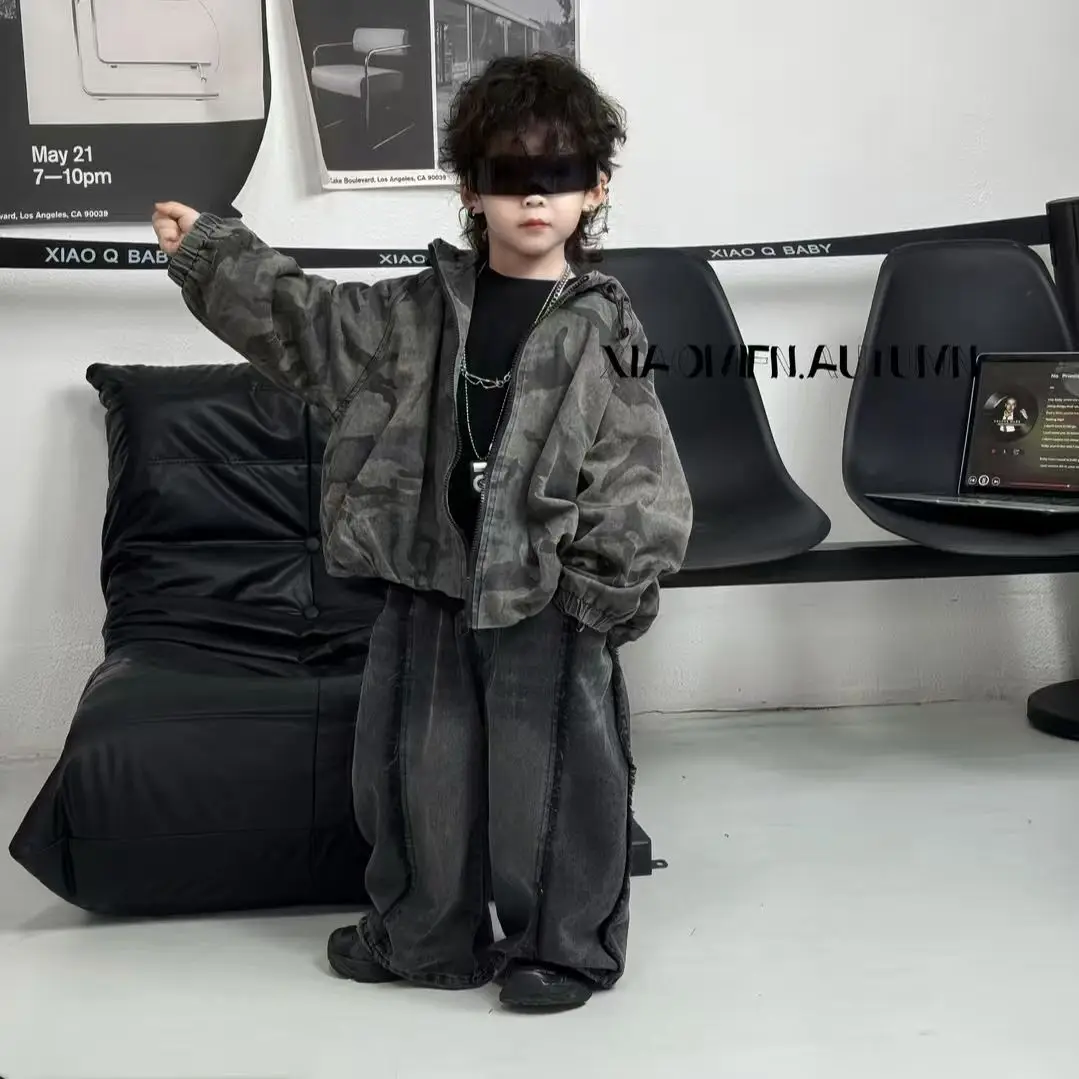 2PCS set Spring Autumn Boys Clothing set Camouflage Coat Jacket+Jean Pant Suits Kid Childrens baby toddler Handsome clothes