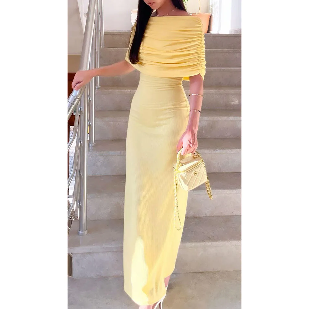 

Yellow Evening Dresses Women Off The Shoulder Mermaid High Quality Floor Length Banquet Celebrity Prom Party Female Gowns